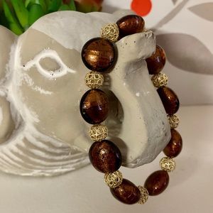 🆕 Murano Glass & Filigree Bead Stretch Bracelet